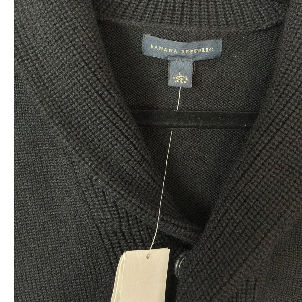 Banana Republic Mens Black 100% Wool Shawl Collar Pullover Sweater L 690613-00-1
